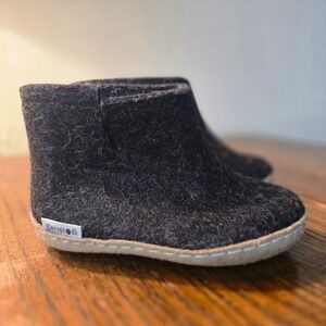 Glerups Kids 100% Wool Felt with leather sole Dark Gray Size 24 Toddler Slipper